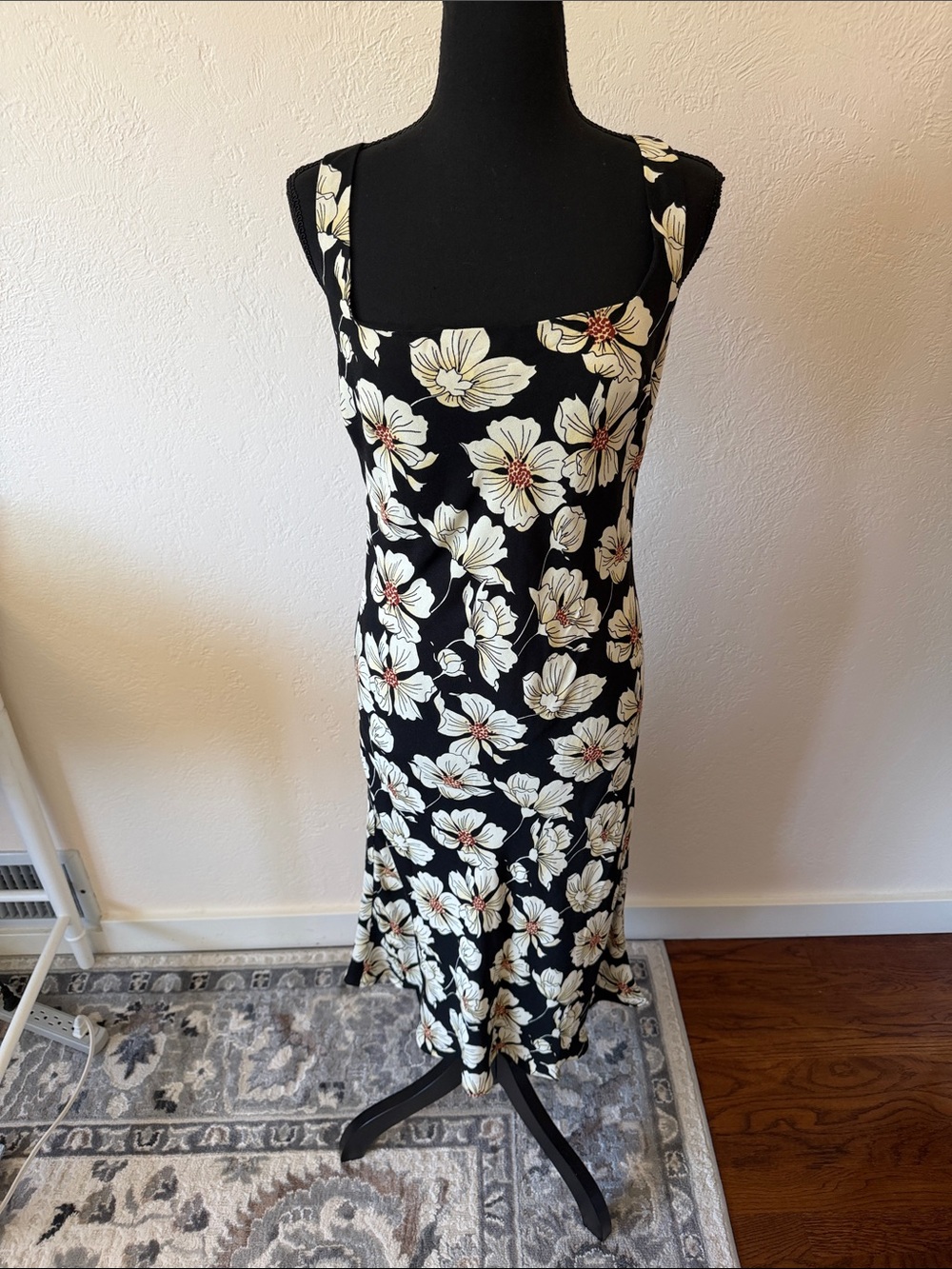 NWT REFORMATION Black Floral Square-Neck Midi Dress SIZE SMALL